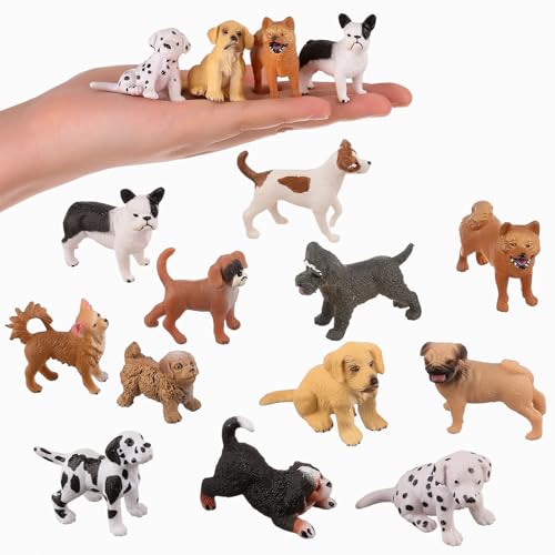 HOMNIVE Patrón de Perro Infantil, 12 estatuas de Animales realistas de plástico, Blusa de Pastel de Cachorro, Aprende a educar Juguetes cumpleaños