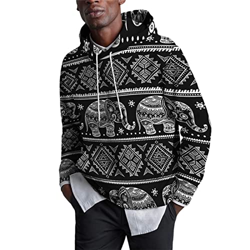 Honestyivan - Sudadera con capucha para hombre, diseño vintage con capucha de manga larga, estampado colorblock otoño invierno ligero cálido con cordón de sujeción suéter chaqueta suéter para hombre