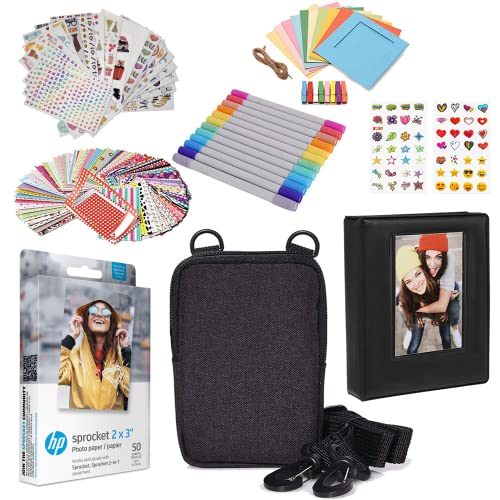 HP 2 x 3 Pulgadas Premium Zink Papel fotográfico (Paquete de 50) Kit de Accesorios con álbum de Fotos, Estuche, Pegatinas, marcadores