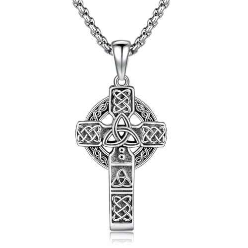 HUKKUN Collar de cruz celta para hombre, plata de ley, collar con colgante de cruz vikinga para hombre, nudo irlandés, joyería vikinga, regalo para hombres, Plata esterlina