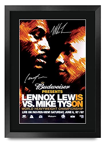 HWC Trading Foto de autógrafo firmada de Lewis Tyson Fight Lennox Lewis vs. Mike Tyson Gifts para los fans de los recuerdos de boxeo, enmarcado en A3