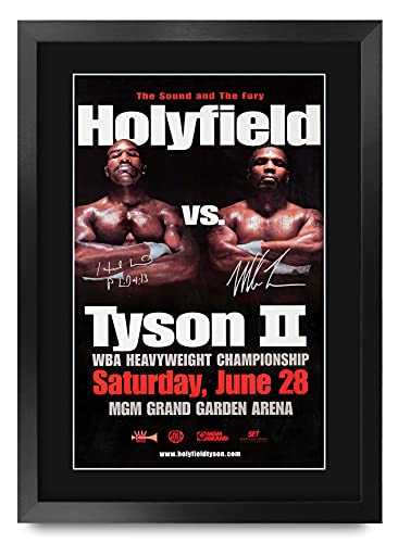 HWC Trading Holyfield Tyson II Fight Evander Holyfield vs. Mike Tyson II 2 regalos impreso autografo para fans de boxeo – Enmarcado A3
