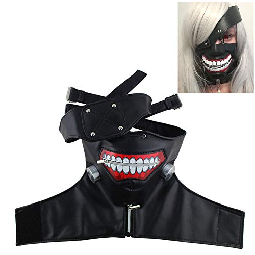 IBLUELOVER Máscara de Halloween Kaneki Ken Ghoul estilo japonés disfraz de terror máscara máscara de Cosplay PU accesorio disfraz Halloween Prop Máscara Zipper Mascarada Carnaval Fiesta