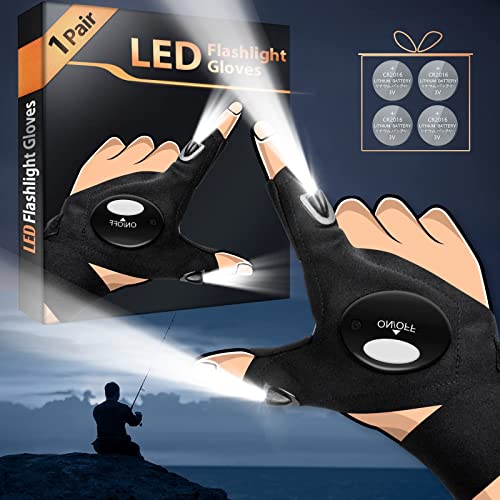 Regalos únicos para hombres, papá, adultos, herramientas de guante con  linterna LED con correa elástica, guantes de trabajo sin dedos con luces