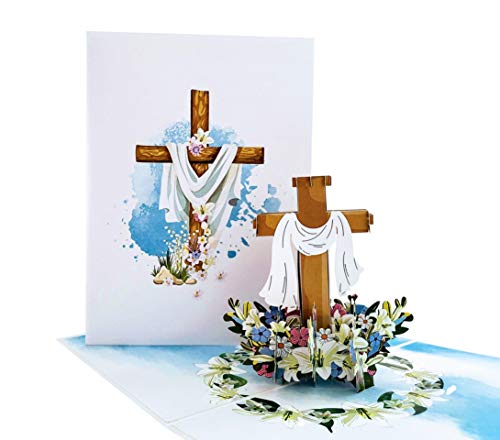 iGifts And Cards Tarjeta de felicitación emergente 3D inspiradora de cruz sagrada floral, regalo de felicitación religiosa, tarjeta de Pascua con sobre, nuevos comienzos, feliz aniversario