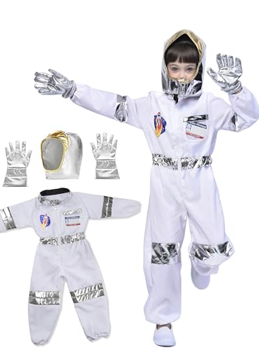 IKALI Disfraz de astronauta infantil,Clásico Abrigos espaciales El juego de aparentar Equipo con accesorios (5piezas) 3-4años