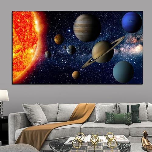 Imágenes del Sistema Solar Nebulosa Universo Espacial Pósteres e Impresiones Pintura en Lienzo Moderna Arte de la Pared para la Decoración de la Sala de Estar-60*120Cm/24*47 Pulgadas (Sin Marco)