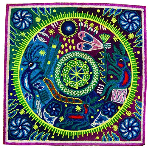 imzauber Bosque huichol bordado (20 cm, Negro Luz activo, schamanisch, handgestickt sin PC) Hikuri San Pedro peyote meskalin Cactus Patch