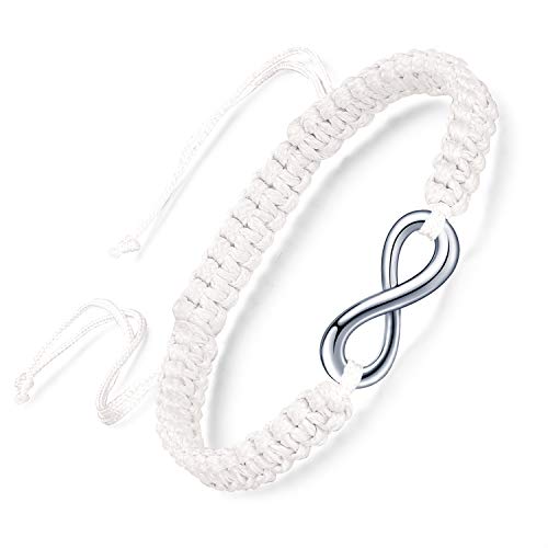Infinito U- Pulsera Cuerda Hecha a Mano en Forma del Simbolo Infinito para Mujeres Chicas,Color de Blanco (17-28cm)