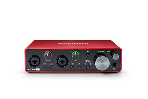Interfaz de audio USB Scarlett 2i2 3.ª gen. de Focusrite para grabar, componer, retransmitir y emitir pódcast — Alta fidelidad, grabación de estudio y todo el software que necesitas