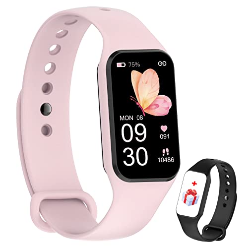 IOWODO Smartwatch Mujer,Reloj Inteligente Mujer con Oxímetro(SpO2) Pulsómetro Sueño Podómetro,Pulsera Actividad con Notificación de Mensajes,Impermeable 5ATM para Android iOS(2 Correas)