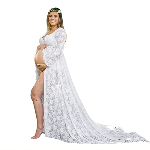 IQYU Chaqueta de invierno Moda de maternidad Mujeres Embarazadas Fotografía de embarazo Accesorios Manga corta Vestido sólido Vestidos de mujer Elegante Fiesta Boda, Blanco, XL