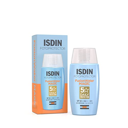 ISDIN Fotoprotección Fusion Water MAGIC SPF 50, Protector Solar Facial de Textura Ligera y Fase Externa Acuosa con Tacto Final Sedoso, 50ml