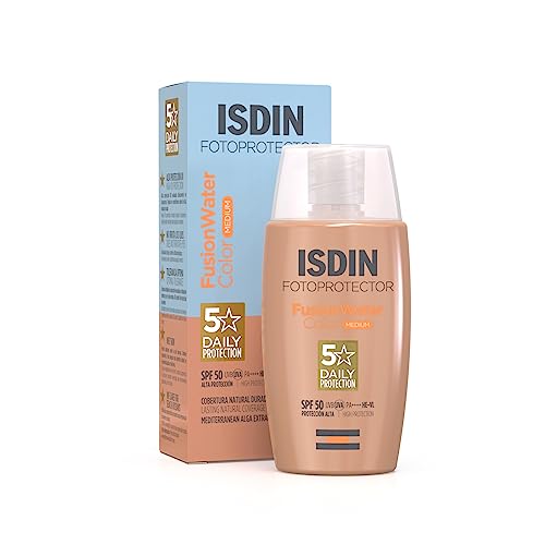 ISDIN Fotoprotector Fusion Water Color Medium - Protector Solar Facial Uso Diario, Textura Ultraligera, SPF 50, 50 ml (Paquete de 1)