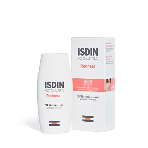 ISDIN Fotoultra Redness SPF 50,  Protector Solar Facial de Textura Fluida para Piel Sensible con Alta Protección UV SPF 50, PA++++ y HE-VL que Corrige y Ayuda a Prevenir Rojeces de la Piel