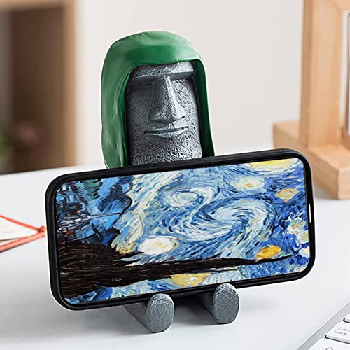 Isla Moai Estatua, Taxually 2 en 1 Escultura con Soporte para Teléfono Inteligente Figura de Resina Decorativa Moderna para Escritorio de Oficina Sala de Estar (Gris)