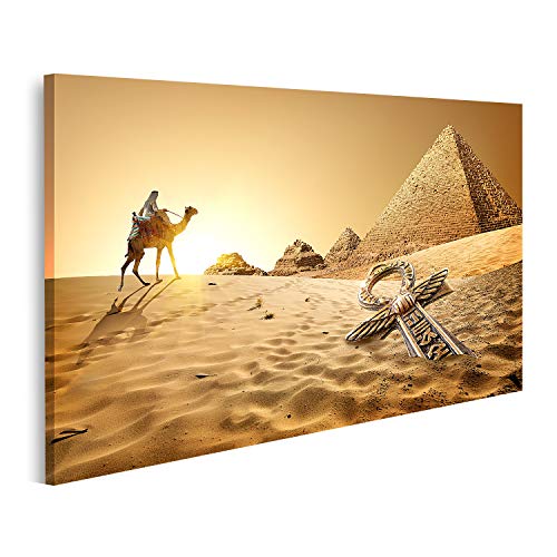islandburner Cuadro en lienzo Pirámides Ankh Camello beduino cerca del desierto cuadros decoracion Impresión salon
