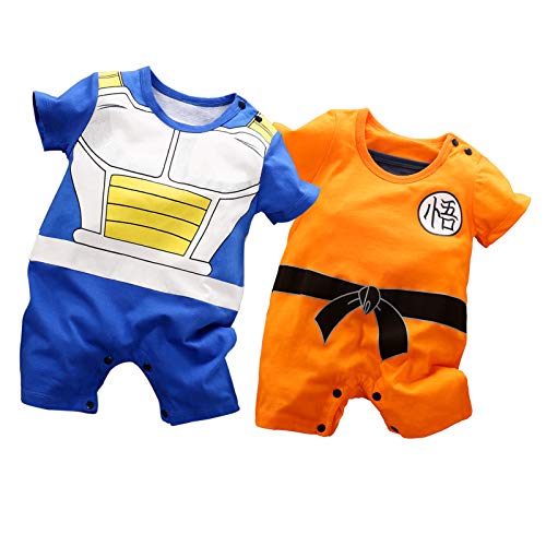 IURNXB Paquete 2 Mamelucos para Bebés Niños Lindo Recién Nacido Algodón Mono Infantil Ropa de Cosplay Dibujos Animados (9-12meses, Azul/naranja)