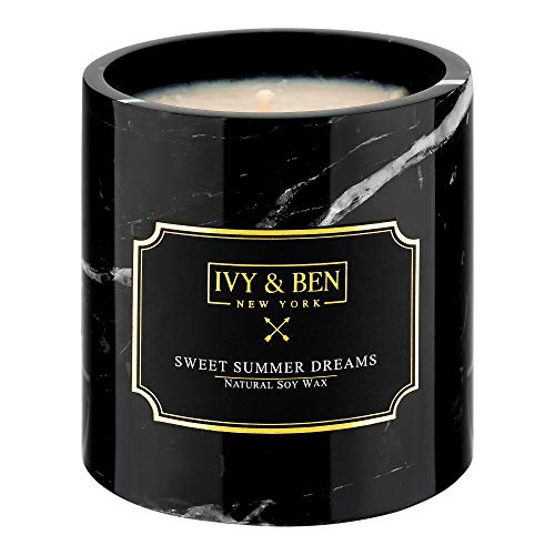 IVY & BEN NEW YORK Vela aromática en mármol auténtico, cera de soja natural (Sweet Summer Dreams, Standard), regalo para mujeres, hombres, cumpleaños, vela perfumada de lujo