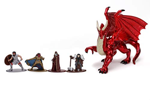 JADA Toys- Dragones y Mazmorras NanoFiguras 4cm, En Metal, Enano Clérigo, Elfo Rogue, Tiefling Paladin, Guerero Humano, Dragón Rojo, Ideal para Coleccionsimo