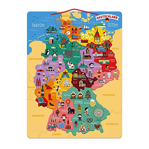 Janod - J05477 - Puzle de Madera Mapa Magnético de Alemania - 79 piezas imantadas - Juego Educativo Geografía - Desde 7 años - Versión en Alemán, J05477