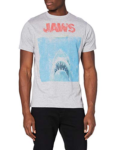 Jaws Póster de película Camiseta-Camisa, Gris (Grey Marl SPO), M para Hombre