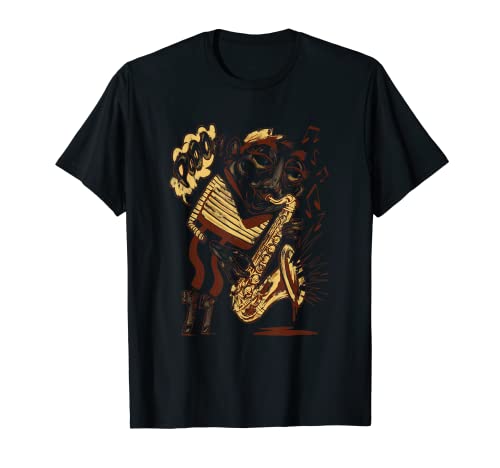 Jazz Ska - Saxofón con diseño de música, color blanco y negro Camiseta