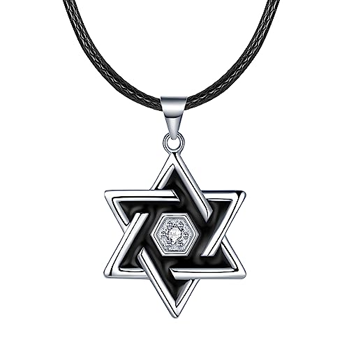 JENDEAR SHINE Collar estrella de David para Hombre, Collar con Colgante de Hexagrama, Amuleto de Estrella Judía, Joyería Judía para Hombre