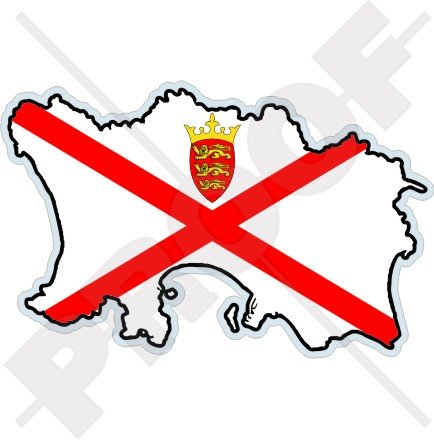 JERSEY Mapa-Bandera Islas del Canal Reino Unido Británico 4.3" (110mm) Pegatina de Vinilo Adhesivo, Sticker, Calcomania