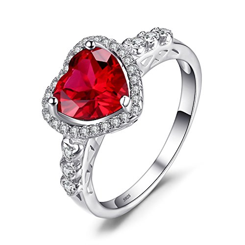 JewelryPalace Anillo con rubí en forma de corazón Plata de ley 925 Tamaño 14