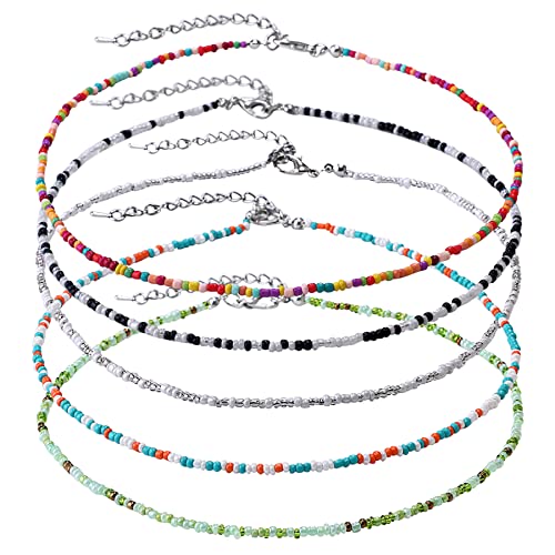 JewelryWe 5PCS Collares de Cuentas Collares gargantillas Combinación Collares de Acrílico Retro Colorido Boho Girly