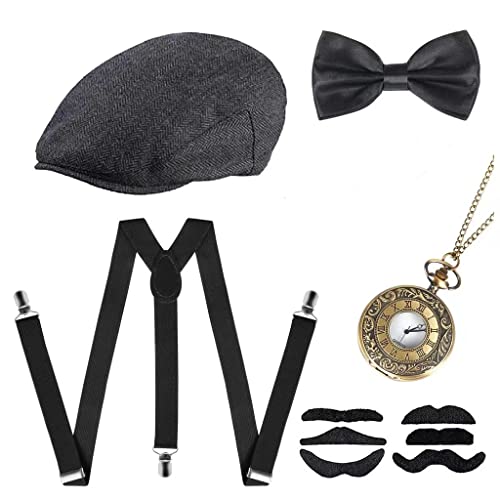 JIAJIAYI 1920s Accesorios,Juego de accesorios de 1920,Accesorios para hombre de los años 20, disfraz de Gatsby Mafia de los años 20,Accesorios Great Gatsby para Fiestas Temáticas (B)