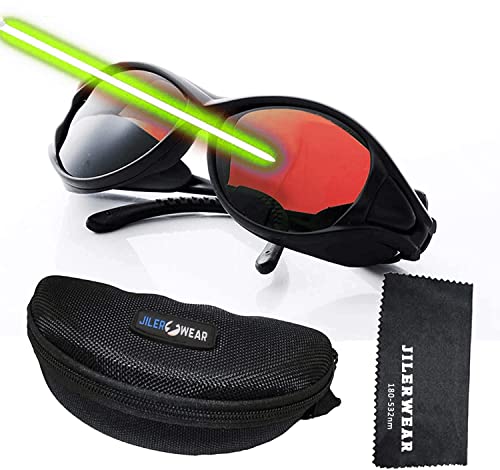 JILERWEAR Gafas de protección láser 532nm OD 6+ Professional 180nm 532nm longitud de onda violeta/azul y verde gafas de protección láser para 405nm, 445nm, 450nm, 473nm 532nm Laser Fit