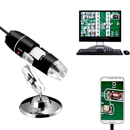 Jiusion 40 A 1000 x endoscopio, 8 LED USB 2.0 Digital Microscopio, Mini cámara con OTG Adaptador y Metal Soporte, Compatible con Mac Windows 7 8 10 11 Android Linux Chrome