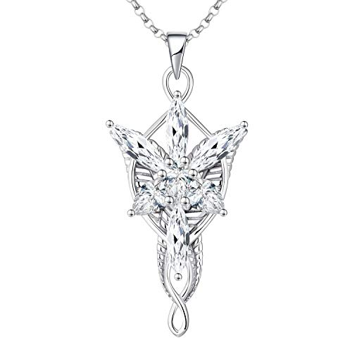 JO WISDOM Collar de Plata de ley 925 con Colgante de Lord of the Ring Hobbit 5A Circonita con cadena, joyería el Elfo para Mujer