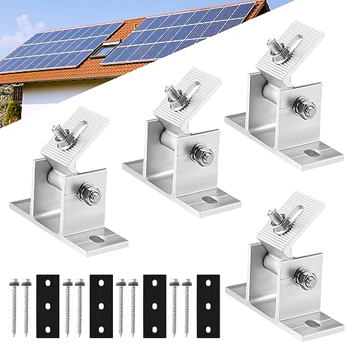 Judavry 4 Piezas Ganchos de Techo para Soporte de Paneles Solares, Módulo de Fijación de 10-60°, Techo Plano PV Ajustable Individualmente, Conjunto de Fijación para Paneles Solares Fotovoltaicos
