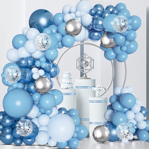 Juego de 133 globos azules, globos azules y azules metalizados para cumpleaños, baby shower, fiestas, decoración…