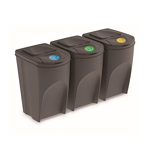 Juego de 3 cubos de reciclaje 105L Prosperplast Sortibox de plastico en color gris