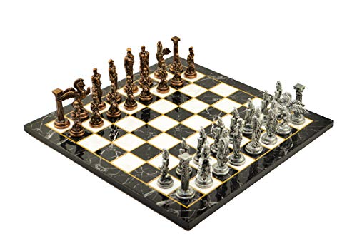 Juego de ajedrez de metal para adultos, tamaño mediano, figuras de cobre antiguas, piezas hechas a mano, diseño de mármol, tablero de ajedrez de madera King 3.35