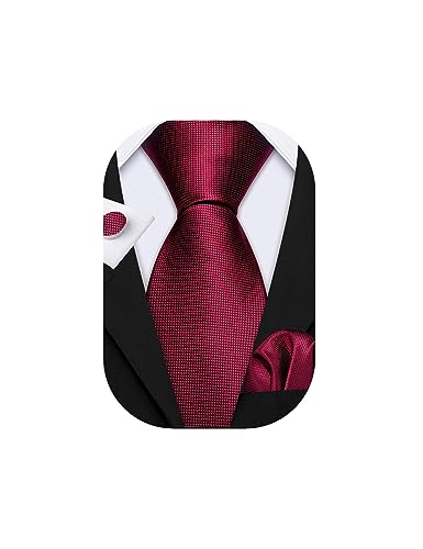 Juego de corbata, gemelos y pañuelo formal de Barry Wang Rojo granate Talla única