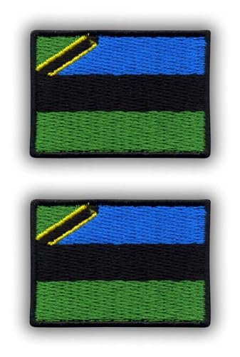 Juego de dos – Bandera de Zanzíbar – Negro VeIcro/gancho y bucle – Parche bordado/insignia/emblema