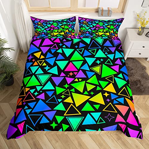 Juego de funda de edredón triangular brillante, juego de ropa de cama con estampado geométrico moderno, diseño de estrellas con purpurina, 2 piezas