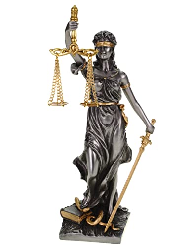 Justicia romana de 21 cm, con báscula, libro legislativo y espada, color plateado y dorado