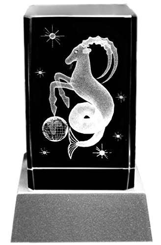 Kaltner Präsente - Placa decorativa con iluminación LED (cristal grabado por láser, imagen en relieve), diseño con símbolo del signo Capricornio