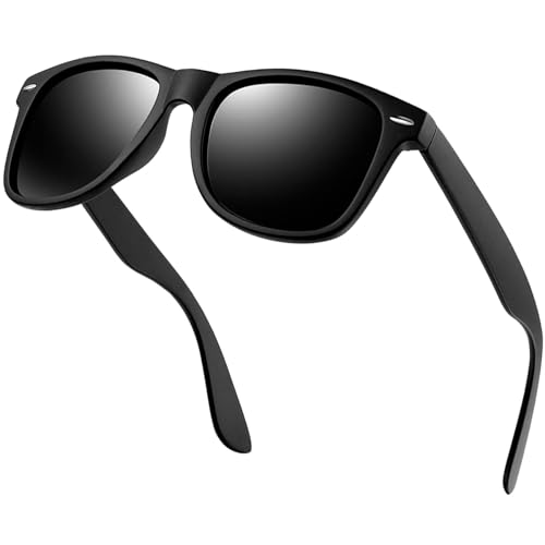 KANASTAL Gafas de Sol Hombre Polarizadas Negras Oscuras Gafas de Sol Mujer Negro Cuadradas Vintage Retro Protección UV para Conducir Pesca Golf Men Sunglasses - Negras Mate