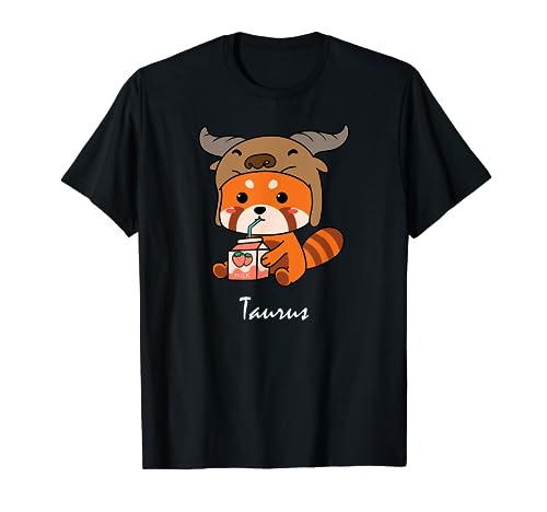 Kawaii Red Panda Zodiac Tauro con sombrero de toro Camiseta