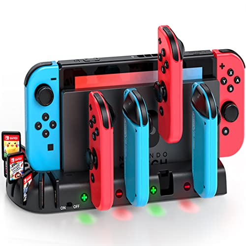 KDD Cargador Mandos para Nintendo Switch/OLED Joy-con, Cargador con 8 Ranuras de Juego, Accesorios con Indicador LED