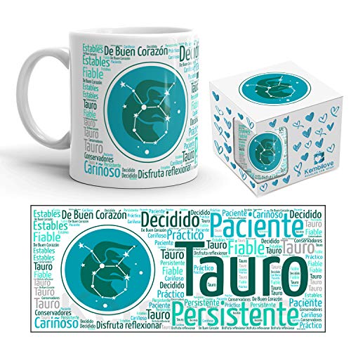 Kembilove Taza de Desayuno Horóscopo Tauro – Taza de café de Signo del Zodiaco Tauro – Tazas de Café y Té Horóscopo – Regalo Original para Parejas, Cumpleaños, Amigos