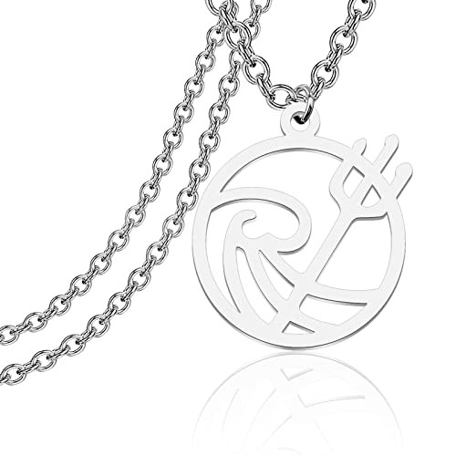 KEYCHIN Poseidon Trident - Collar con colgante de amuleto griego, regalo de dios del mar griego antiguo para mujeres y niñas, L, Plata, plateado