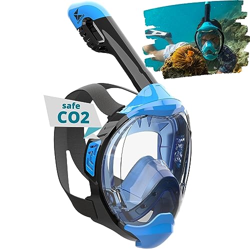 Khroom Máscara de esnórquel para Adultos y niños - Seaview Y | Sin Problemas de CO2 | Máscara Completa para Snorkeling| Equipo de Snorkel con máscara Integral Completa para Adultos (XS Azul)